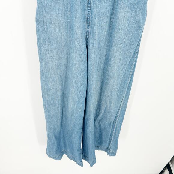 Madewell Womens Chambray Wide Leg Apron Bow Back Cutout Denim Jumpsuit‎ Size 0 - Picture 4 of 11